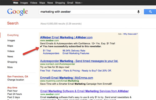 Подписные рекламные объявления от Google AdWords Подписные рекламные объявления от Google AdWords