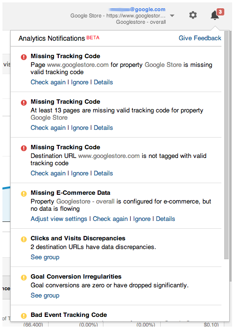 Google Analytics запустил систему диагностики